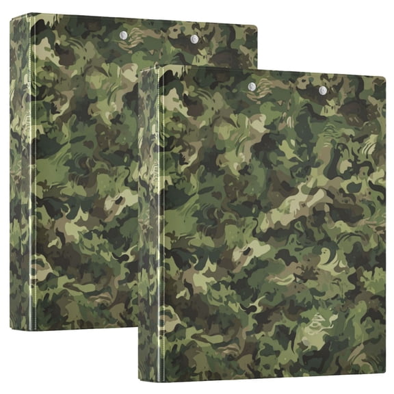 Wobogo Green Camouflage File Folders Extra Large Capacity to Hold 200 Sheets of Documents Hard Shell Ring Binder for School Home Office