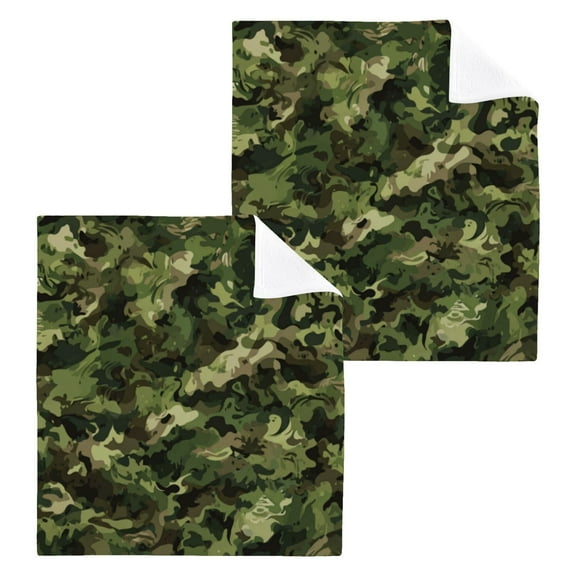 Wobogo Green Camouflage Square Cotton Towel Set of 2 Soft and Skin-friendly with Good Absorbency 12×12in
