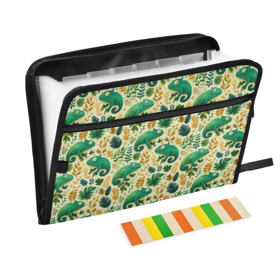 Wobogo Green Chameleon Expanding File Folder Letter Size Accordion Filing Organizer 13 Pocket Separate Organ Pocket
