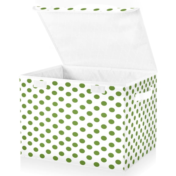 Wobogo Green Dot Large Collapsible Storage Box Flip Lid Fabric Decorative Organizer Container Basket with Handles 16.512.611.8in