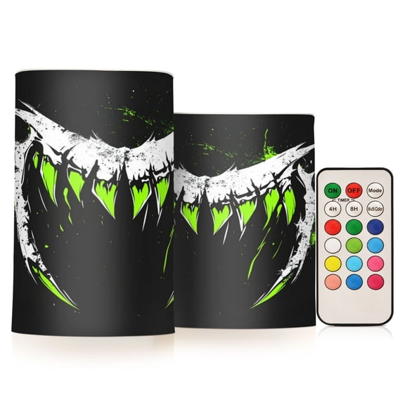 Wobogo Green Fangs Combo Flameless Flickering Candle Light with Remote Control and Timer for Romantic Atmosphere