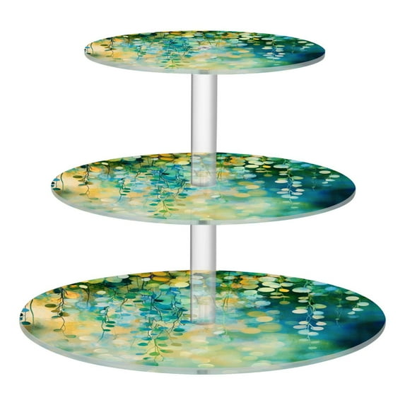 Wobogo Green Flower Leaves 3 Tier Acrylic Cake Stand with Clear Round Hold for Wedding Holiday Birthday Baby Shower Tea Party
