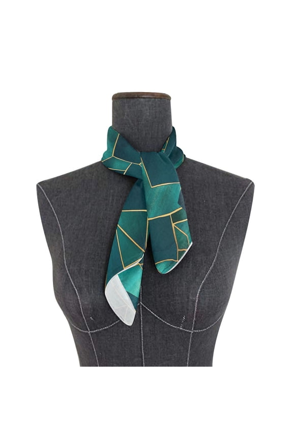 Wobogo Green Gold Foil Pattern Square Scarf 23.62 x 23.62 In Lightweight Polyester Silk-Feel Neck Scarf for Women Fashion Head Scarf Hair Wrap Bandana