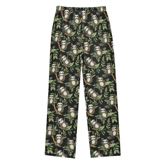 Wobogo Green Leaf Sloth Pattern Long Pajama Pants Bottoms Soft Sleepwear with Pockets