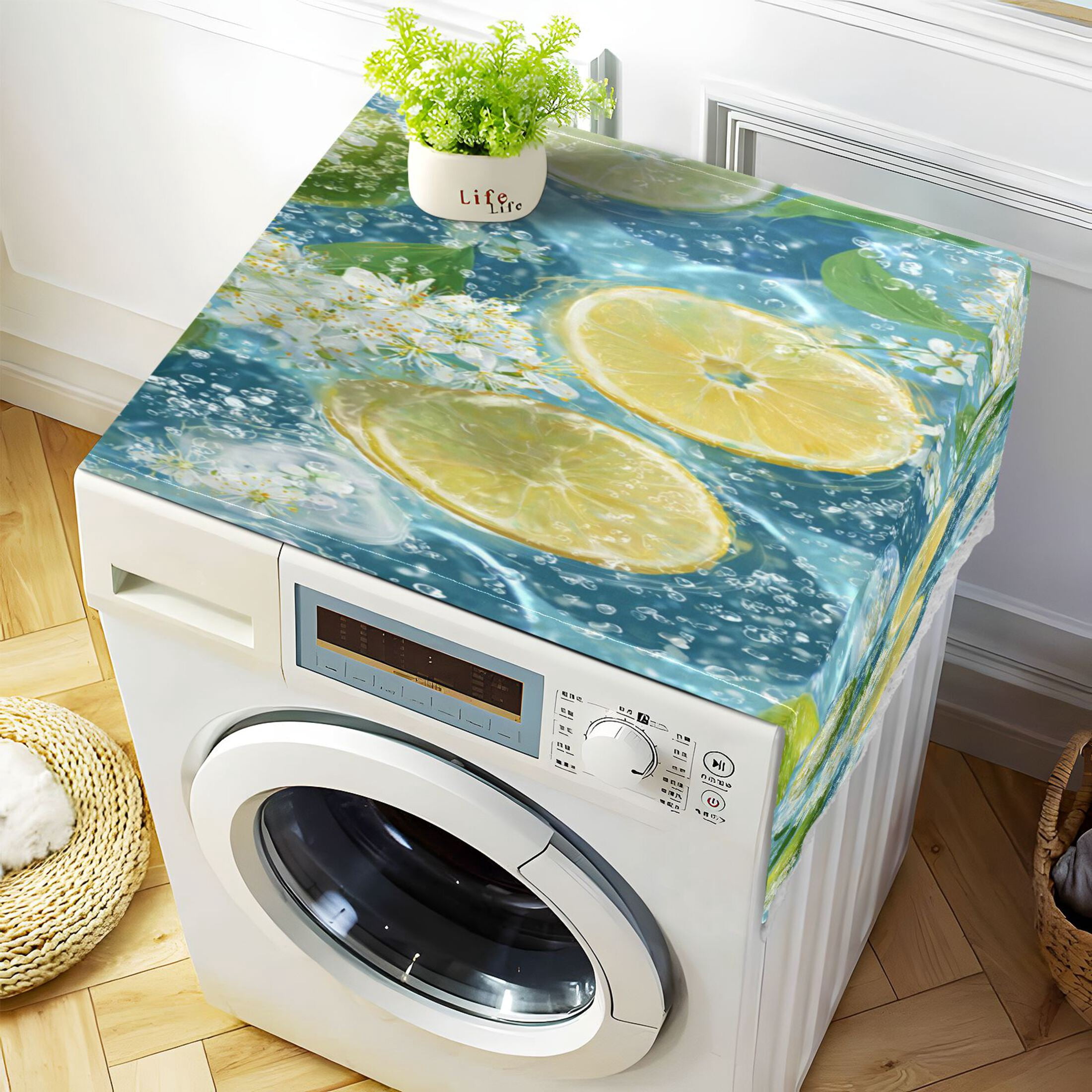 Wobogo Green Lemon Washing Machine Cover Dustproof Washer Dryer Cover Waterproof Laundry Room Decorative Protector