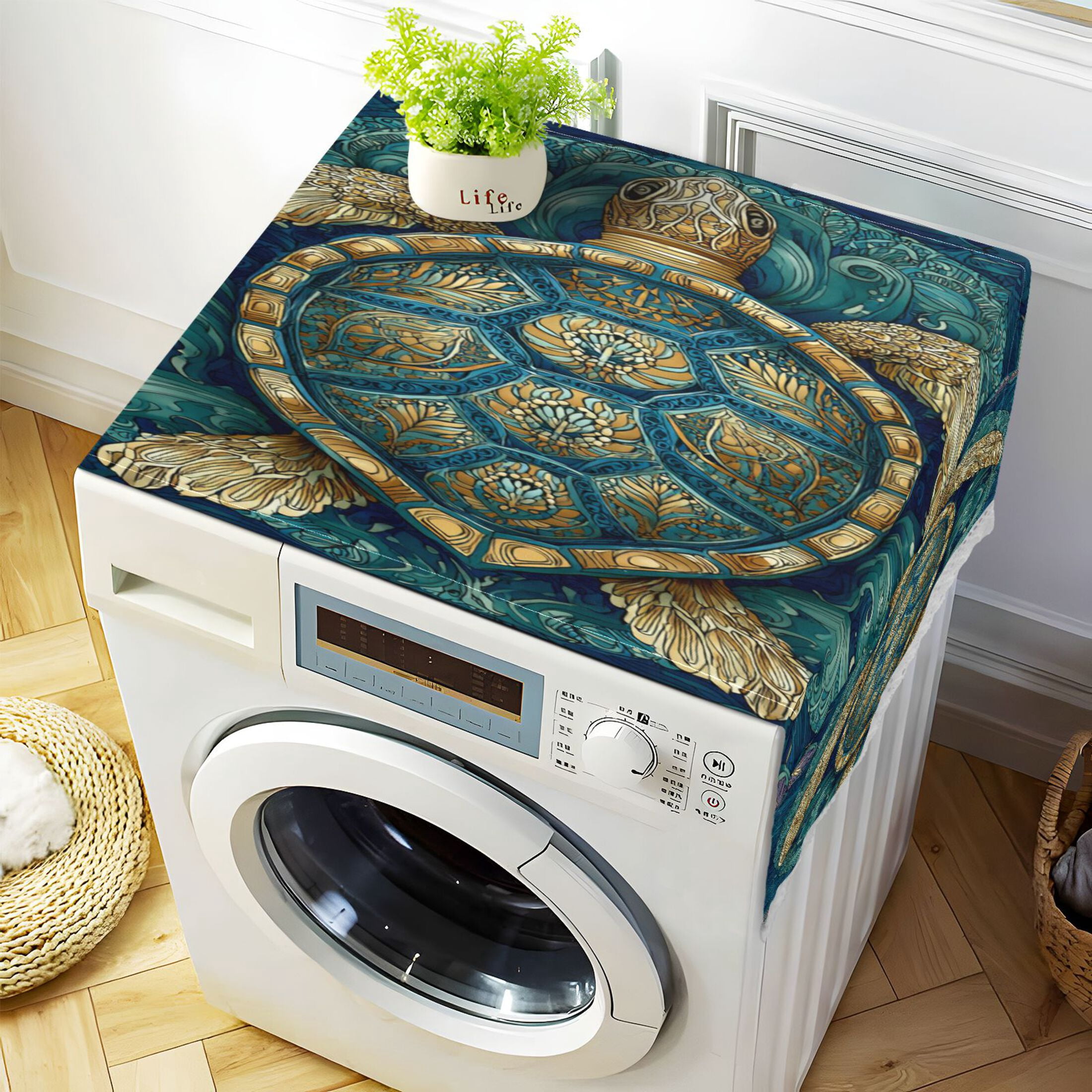 Wobogo Green Mandala Turtle Washing Machine Cover Dustproof Washer Dryer Cover Waterproof Laundry Room Decorative Protector
