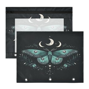 Wobogo Green Moth A4 Size Clear Polyester File Pocket Set of 2 Zipper Home Work Office Organizer