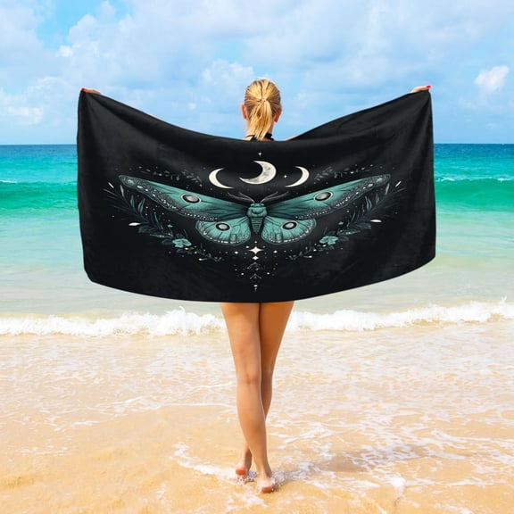 Wobogo Green Moth Beach Towel Sand Free Quick Dry Absorbent Thin Compact Towels for Vacation Trips to Swimming Pool Camping Beaches