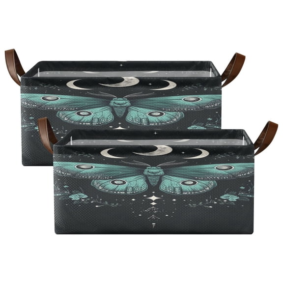 Wobogo Green Moth Storage Basket Soccer Plaid Fabric Oversized Collapsible Hoard Box with Metal Iron Frame Two Piece Set 16.9×11.4×7.7in