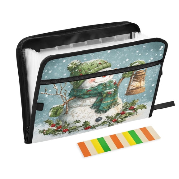 Wobogo Green Outfit Snowman Expanding File Folder Letter Size Accordion Filing Organizer 13 Pocket Separate Organ Pocket