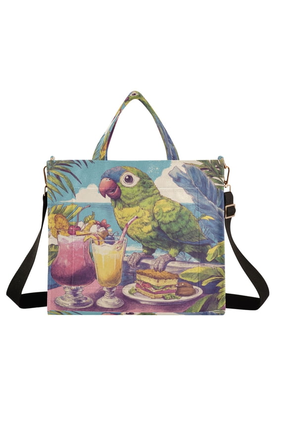 Wobogo Green Parrot Corduroy Tote Bag for Women Travel Crossbody Bag Purse Women Shoulder Bags Work Handbags Daily Commuter Bag 10.2×9inch