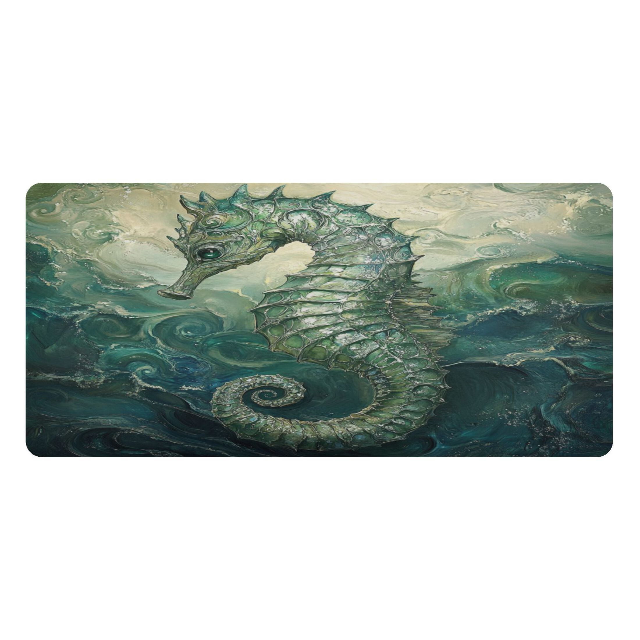 Wobogo Green Seahorse Gaming Mouse Pad Non-slip Leather Desk Mat Water Resist Keyboard Pad for Gamer Office 16.5×35.4in