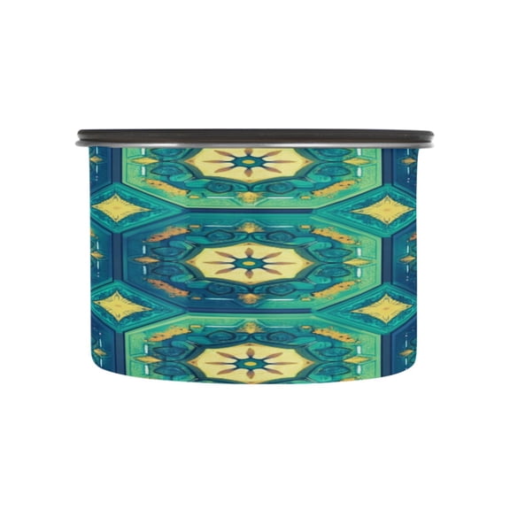 Wobogo Green Tribal Style Pattern Food Storage Jars 304 Food Grade Stainless Steel Canisters With Vacuum Airtight Lids for Coffee Snacks Nuts Cereal 500ML