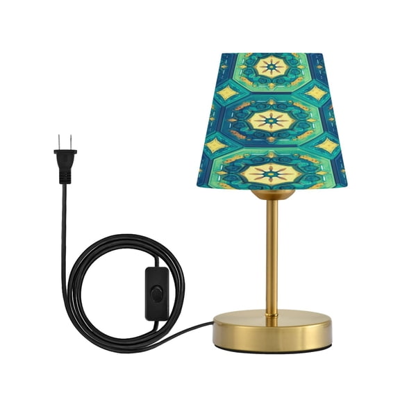 Wobogo Green Tribal Style Pattern Table Lamps Three-channel Adjustable Lighted Antique Brass Metal Base Simple Modern Style for Bedroom Nightstands Living Room and Office