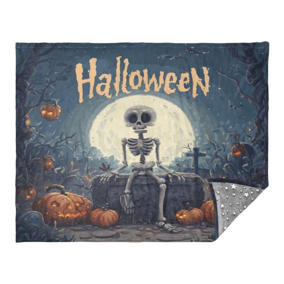 Wobogo Halloween Cartoon Skeleton Flannel Blanket Fluorescent Effect in The Dark Four Seasons of Comfortable and Soft Skin Friendly Sheet 7055in