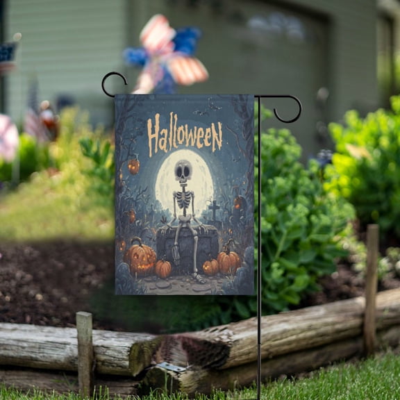 Wobogo Halloween Cartoon Skeleton Garden Flag 28×40 Inch Double Sided For Outdoor Yard Decoration