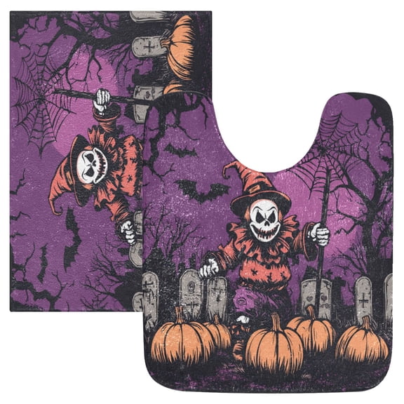 Wobogo Halloween Clown U-Shaped Toilet Bath Mat Set Super Soft Absorbent Quick Dry Memory Foam Non Slip Bathroom Rugs for Tub Shower and Single Sink