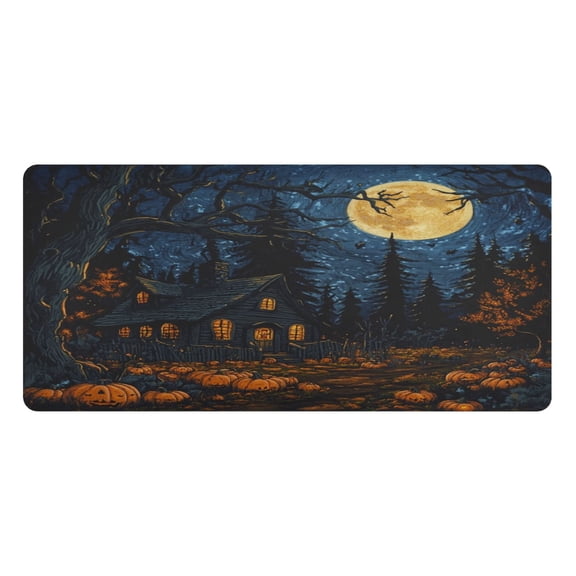 Wobogo Halloween Decorated Cabin Gaming Mouse Pad Non-slip Leather Desk Mat Water Resist Keyboard Pad for Gamer Office 16.5×35.4in