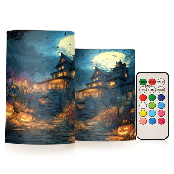 Wobogo Halloween Haunted House Combo Flameless Flickering Candle Light with Remote Control and Timer for Romantic Atmosphere