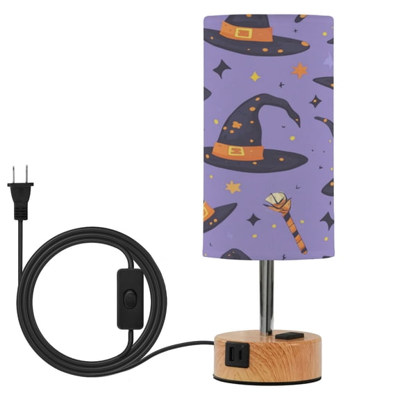 Wobogo Halloween Magic Hat Bedside Lamp Touch Control Table Lamp with USB A+C Charging Ports & AC Outlet 3-Way Dimmable Nightstand Lamp with Linen Fabric Shade for Bedroom Living Room