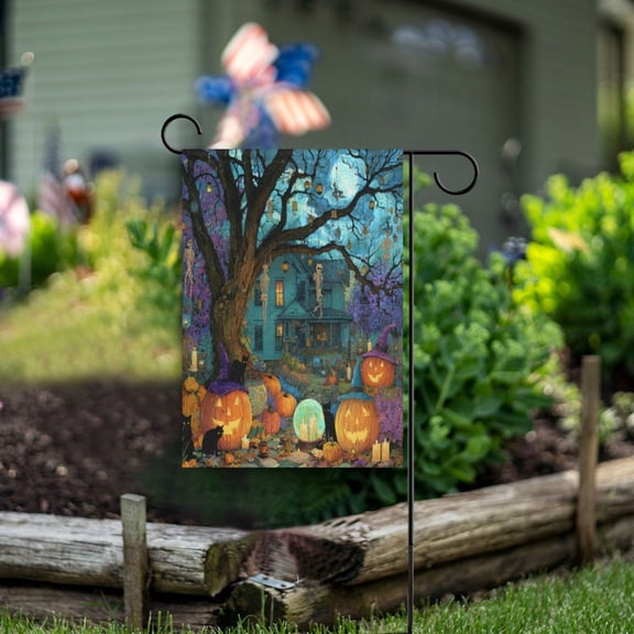 Wobogo Halloween Moonlight Garden Flag 12×18 Inch Double Sided For Outdoor Yard Decoration