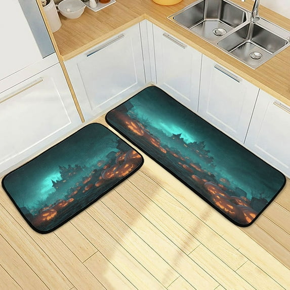 Wobogo Halloween Night Kitchen Carpet Set of 2 Absorbent and Stain Resistant Non-slip Star Rubber Backing