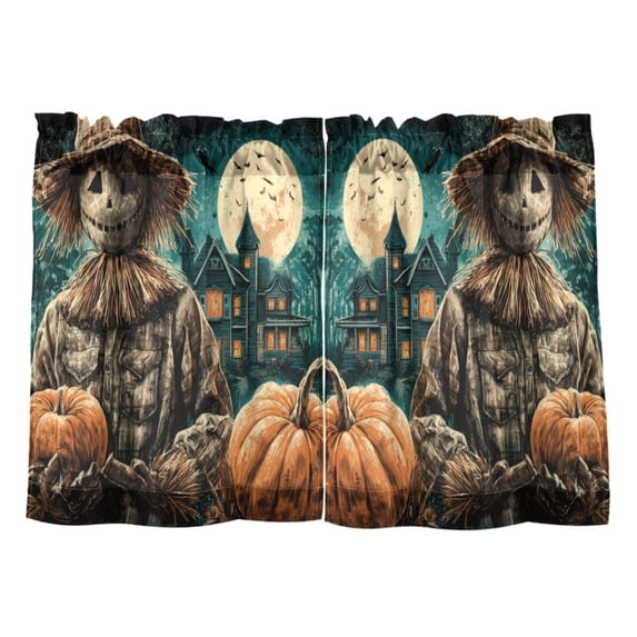 Wobogo Halloween Scarecrow Kitchen Curtains 2 Piece Set Farmhouse Country Style Light Filtering Small Window Drapes Suitable for Bathroom Laundry Room and RV 27x36in