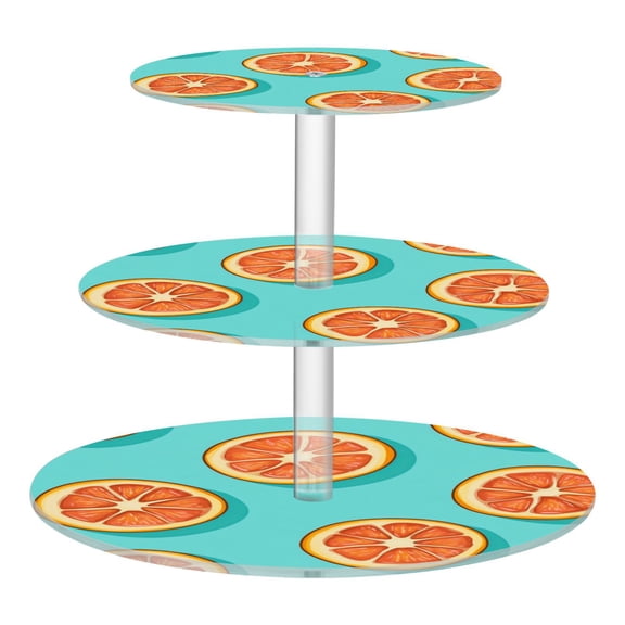 Wobogo Halved Orange Pattern 3 Tier Acrylic Cake Stand with Clear Round Hold for Wedding Holiday Birthday Baby Shower Tea Party
