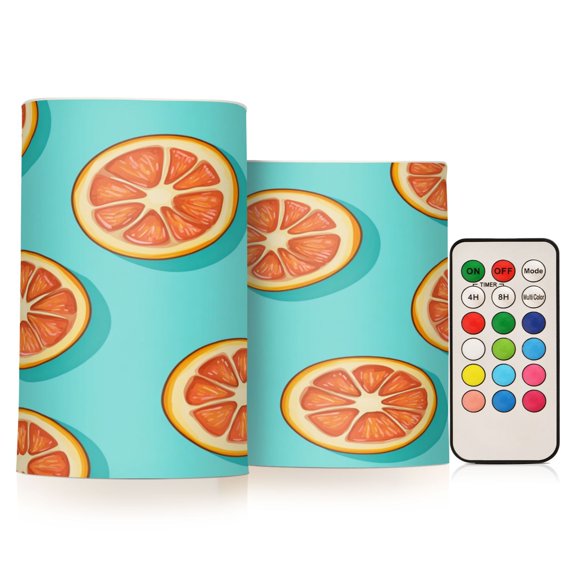 Wobogo Halved Orange Pattern Combo Flameless Flickering Candle Light with Remote Control and Timer for Romantic Atmosphere