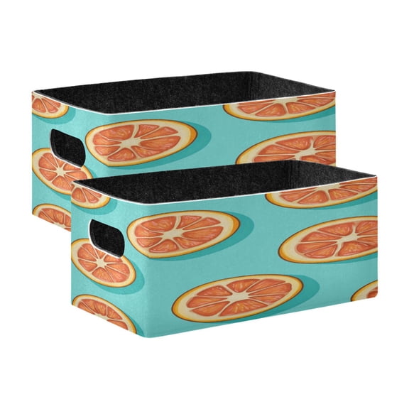Wobogo Halved Orange Pattern Decorative Folding Storage Basket Set of 2 for Desktop Bedroom Living Room Dressing Table