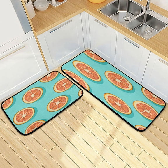 Wobogo Halved Orange Pattern Kitchen Carpet Set of 2 Absorbent and Stain Resistant Non-slip Star Rubber Backing