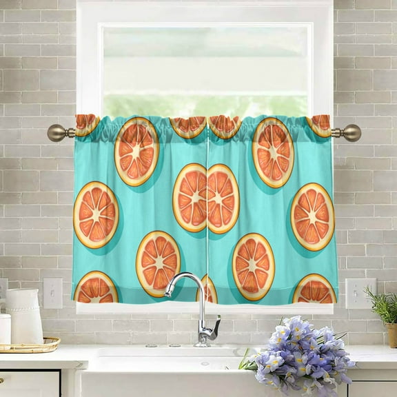 Wobogo Halved Orange Pattern Kitchen Curtains 2 Piece Set Farmhouse Country Style Light Filtering Small Window Drapes Suitable for Bathroom Laundry Room and RV 27x24in