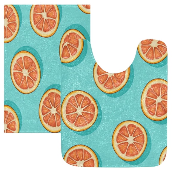 Wobogo Halved Orange Pattern U-Shaped Toilet Bath Mat Set Super Soft Absorbent Quick Dry Memory Foam Non Slip Bathroom Rugs for Tub Shower and Single Sink