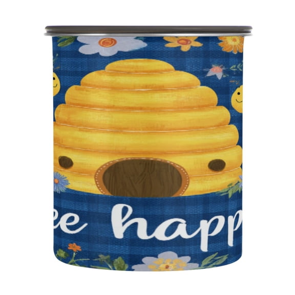 Wobogo Happy Bees Food Storage Jars 304 Food Grade Stainless Steel Canisters With Vacuum Airtight Lids for Coffee Snacks Nuts Cereal 900ML