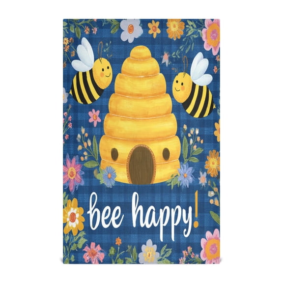 Wobogo Happy Bees Kitchen Towel 1 Piece Large Cotton Dishcloth Premium Absorbency Set with Hanging Loop