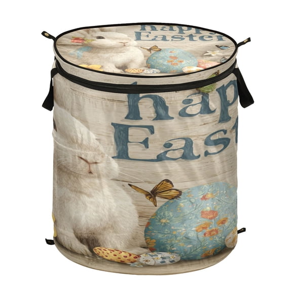 Wobogo Happy Easter Bunny Foldable Laundry Baskets with Carry Handle Zipper Closure Travel Bathroom College Dorm Essentials