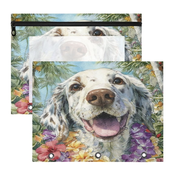 Wobogo Happy English Setter Dog A4 Size Clear Polyester File Pocket Set of 2 Zipper Home Work Office Organizer