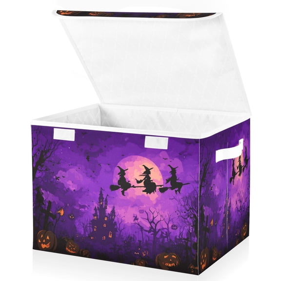 Wobogo Happy Halloween Pumpkin Large Collapsible Storage Box Flip Lid Fabric Decorative Organizer Container Basket with Handles 16.512.611.8in