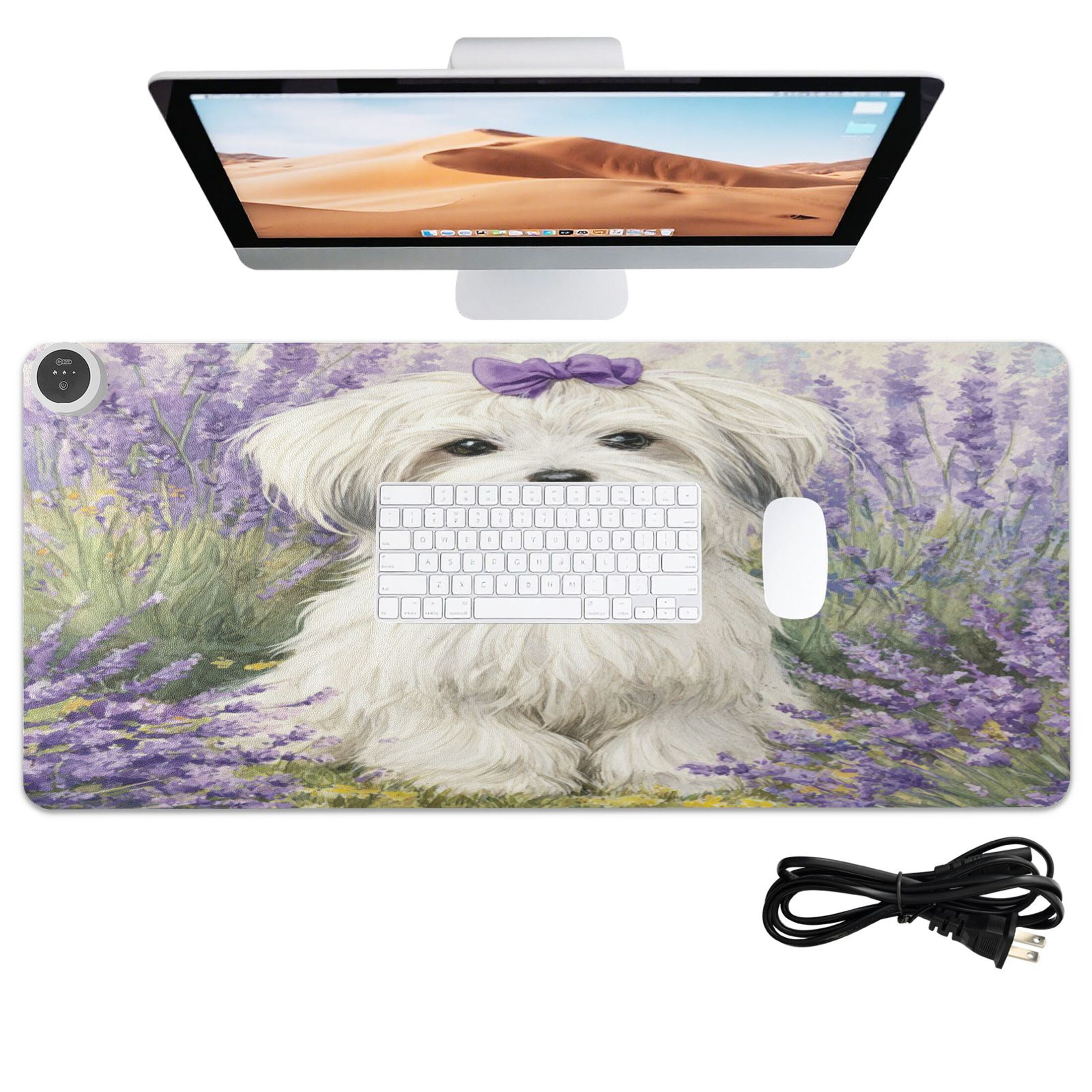 Wobogo Happy Havanese Dog Heated Mouse Pad Extra-Large Desk Mat With 3 Heating Levels and 3-hour Auto Shut-Off Protection Ideal for Computer Keyboards Home Office Hand-warming Essential 31.5in × 13in