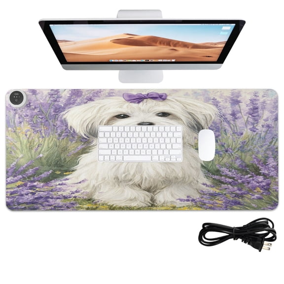 Wobogo Happy Havanese Dog Heated Mouse Pad Extra-Large Desk Mat With 3 Heating Levels and 3-hour Auto Shut-Off Protection Ideal for Computer Keyboards Home Office Hand-warming Essential 31.5in  13in
