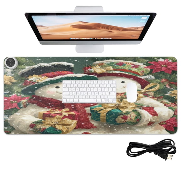 Wobogo Happy Snowman Heated Mouse Pad Extra-Large Desk Mat With 3 Heating Levels and 3-hour Auto Shut-Off Protection Ideal for Computer Keyboards Home Office Hand-warming Essential 31.5in 13in