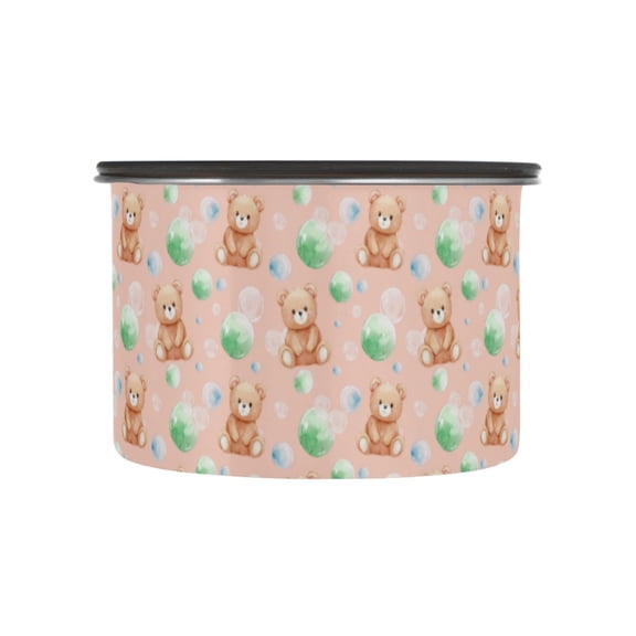 Wobogo Happy Teddy Bear Food Storage Jars 304 Food Grade Stainless Steel Canisters With Vacuum Airtight Lids for Coffee Snacks Nuts Cereal 500ML