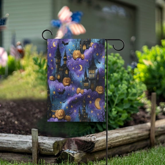 Wobogo Haunted Castle Garden Flag 12×18 Inch Double Sided For Outdoor Yard Decoration