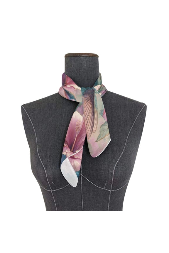 Wobogo Hibiscus Hummingbird Square Scarf 23.62 x 23.62 In Lightweight Polyester Silk-Feel Neck Scarf for Women Fashion Head Scarf Hair Wrap Bandana