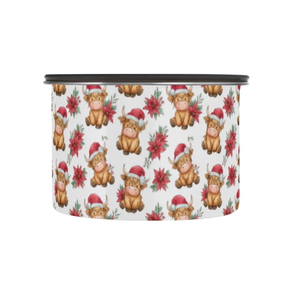 Wobogo Highland Cow Food Storage Jars 304 Food Grade Stainless Steel Canisters With Vacuum Airtight Lids for Coffee Snacks Nuts Cereal 500ML