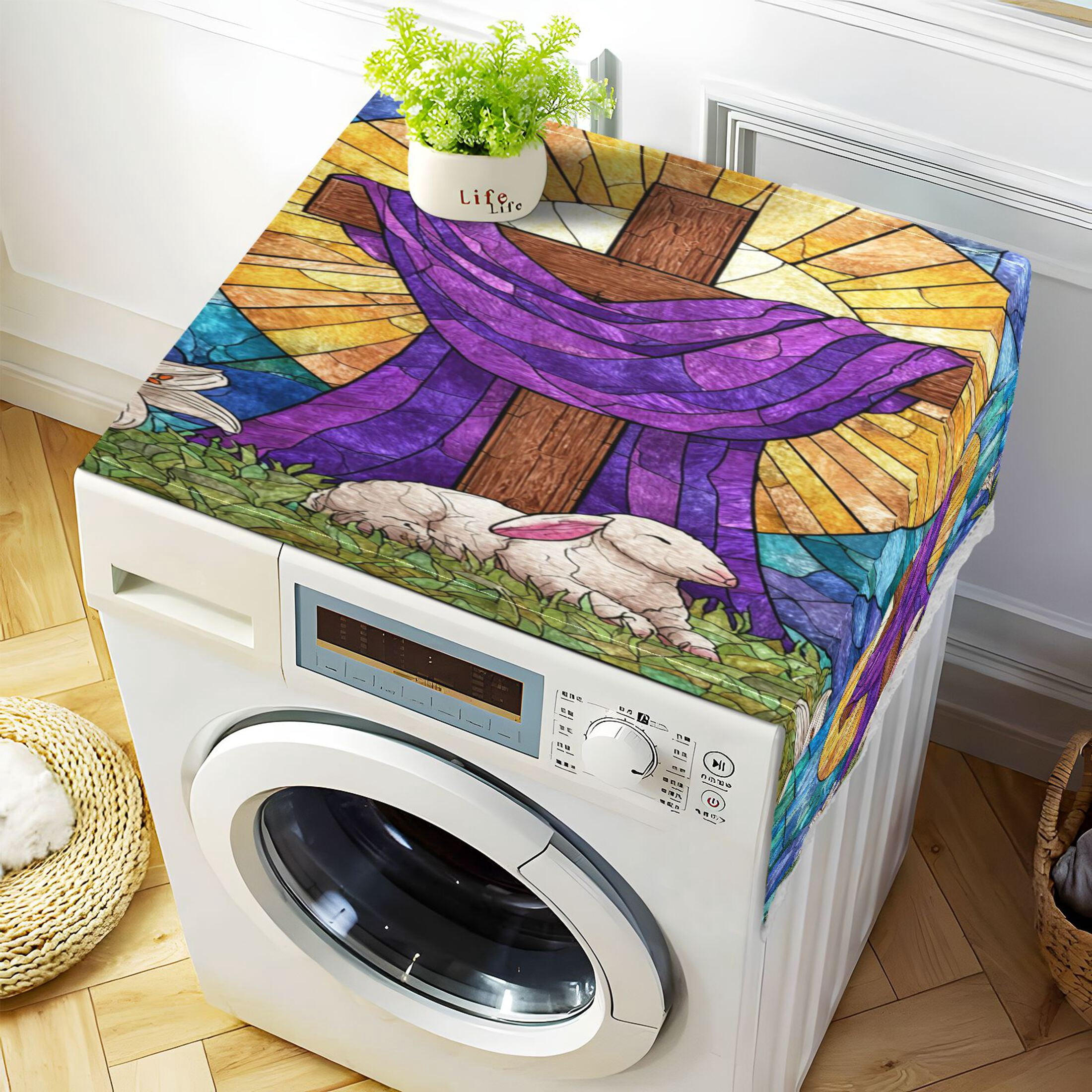 Wobogo Holy Faith Lamb Washing Machine Cover Dustproof Washer Dryer Cover Waterproof Laundry Room Decorative Protector