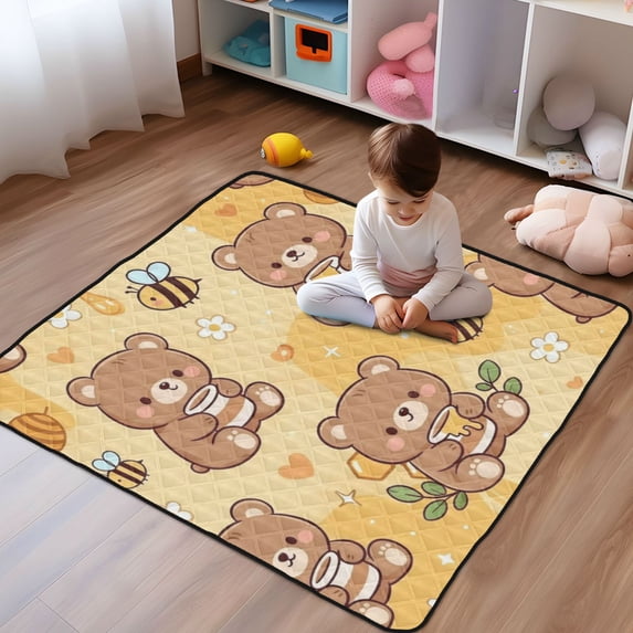 Wobogo Honey Bear Baby Playmats Extra Large Waterproof Rollable Activity Non Slip Pads for Toddlers 50×50in