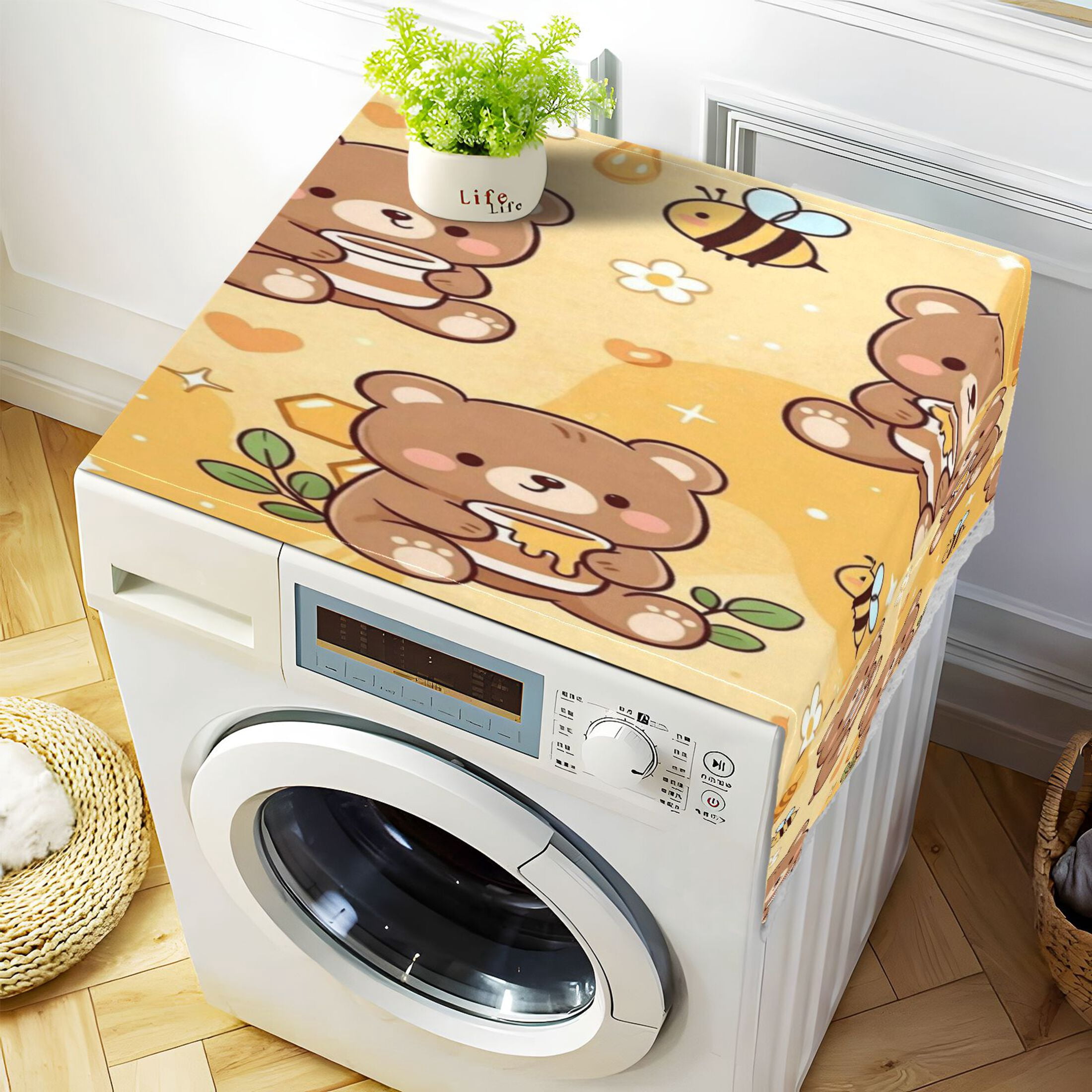 Wobogo Honey Bear Washing Machine Cover Dustproof Washer Dryer Cover Waterproof Laundry Room Decorative Protector