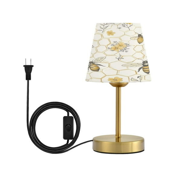 Wobogo Honeycomb with Bees Pattern Table Lamps Three-channel Adjustable Lighted Antique Brass Metal Base Simple Modern Style for Bedroom Nightstands Living Room and Office