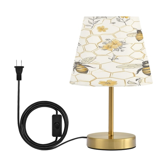 Wobogo Honeycomb with Bees Pattern Table Lamps Three-channel Adjustable Lighted Antique Brass Metal Base Simple Modern Style for Bedroom Nightstands Living Room and Office